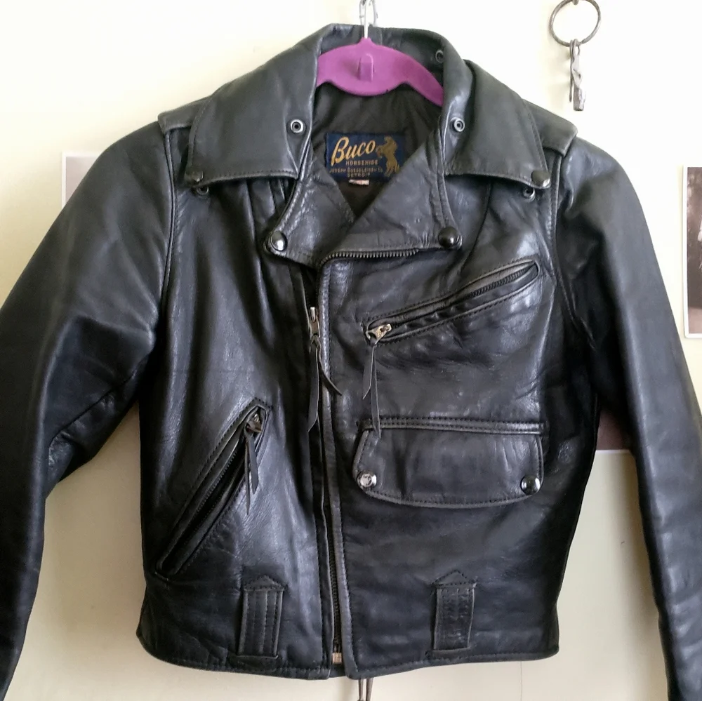 1950s Horsehide Leather Jacket Moto Biker XXS